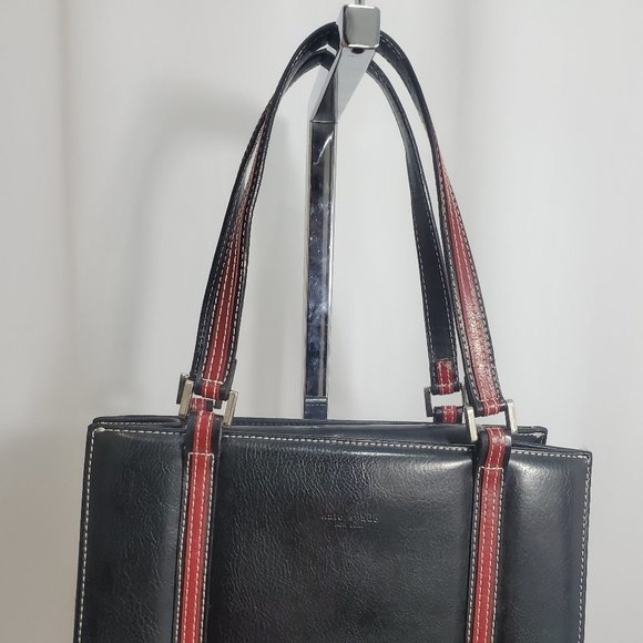 Kate Spade New York Handbag Black leather with red straps with white stitching - Picture 2 of 13